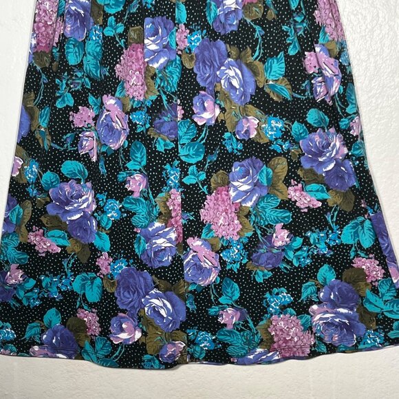 Fritzi Medium Black With Purple & Teal Rose Vintage Floral Midi Skirt U.S.A. Off - Picture 3 of 13